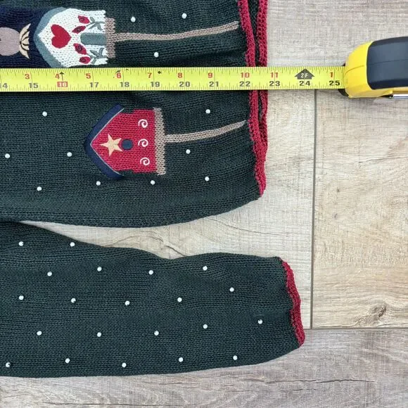Vintage Womens Winter Sweater Size M Christmas Green 90s Beaded Hand Embroidered - Picture 12 of 13